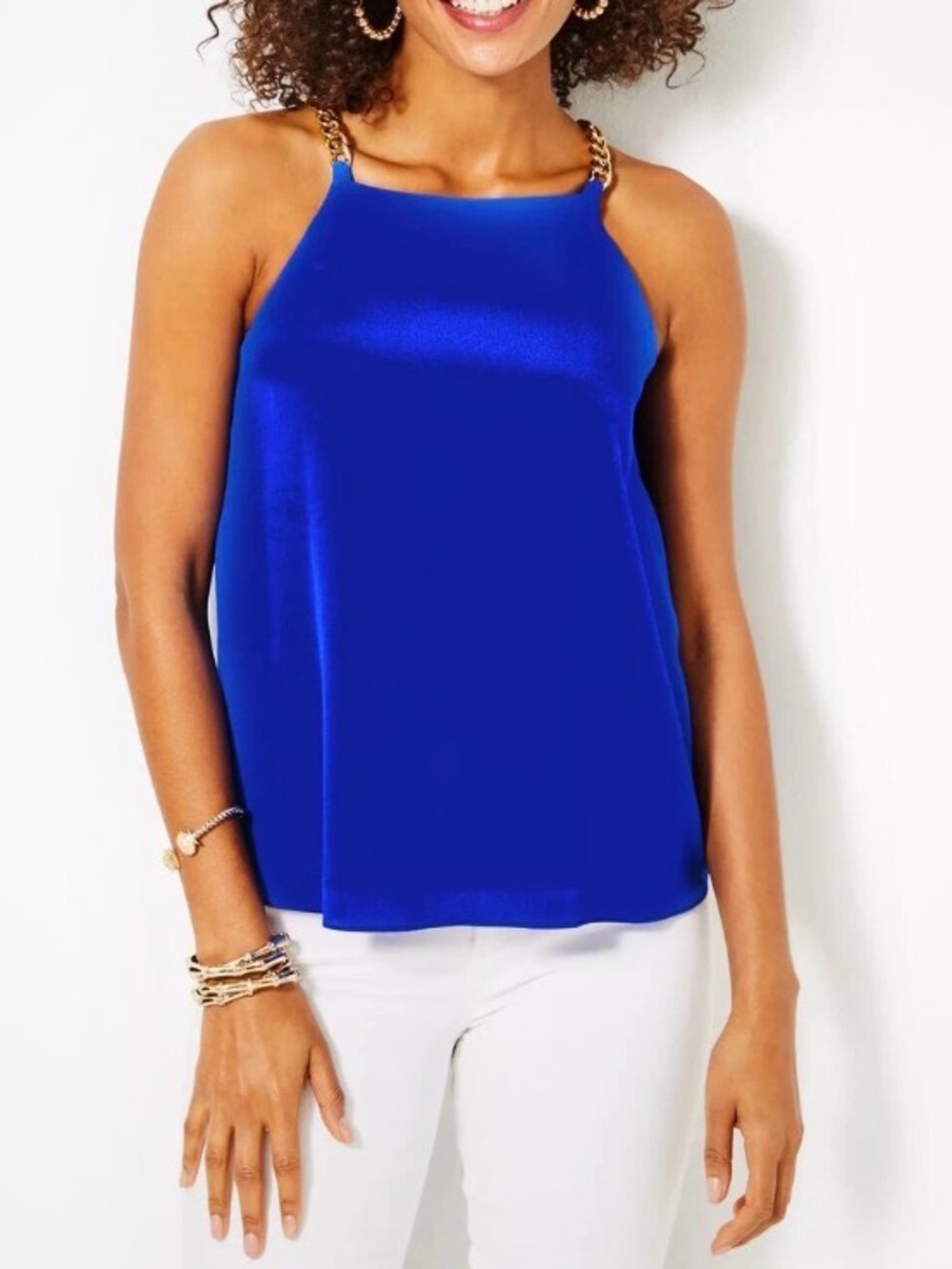 Lilly Pulitzer Cobalt Blue Silk Chain-Shoulder Camisole